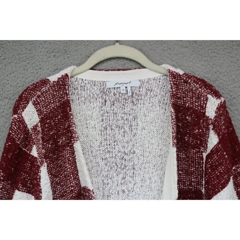 Foxcroft Burgundy White Open Front Cardigan-Size Medium-Picnic Plaid